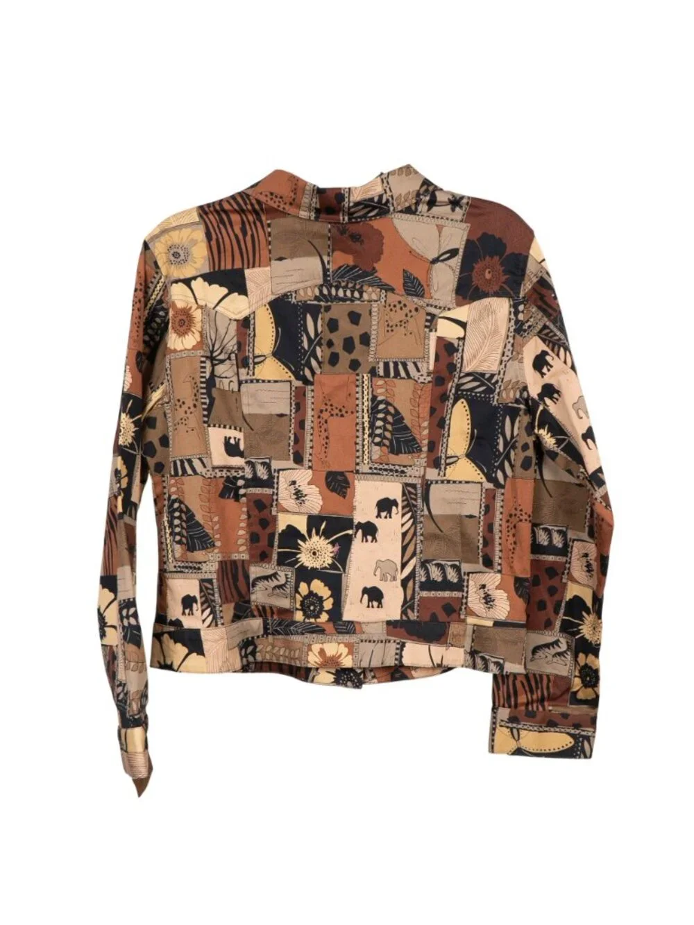 Suzette Safari Button Up Jacket Shirt M New Patchwork Brown Elephant Giraffe - Picture 6 of 7